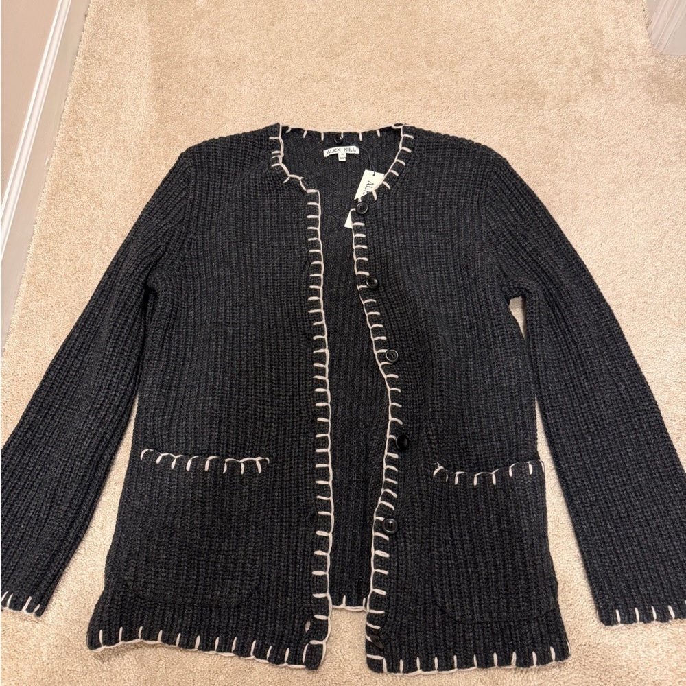 NEW ALEX MILL marylebone sweater jacket in charcoal Medium - Picture 2 of 2